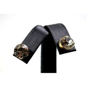 Vintage Silver Tone Large Clear‎ Rhinestone Pierced Stud Earrings